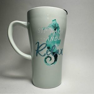 Pier 1 Imports Stoneware Coffee Mug "Sip Back And Relax" Sparkle Blue 14oz